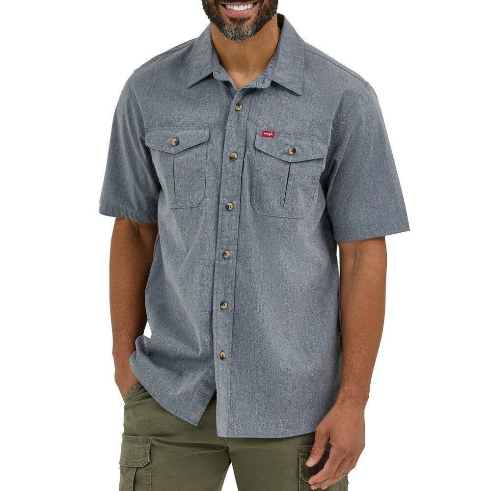 Men's Wrangler 5-Star Heritage Hero Twill Short Sleeve Shirt Size L Blue Heather